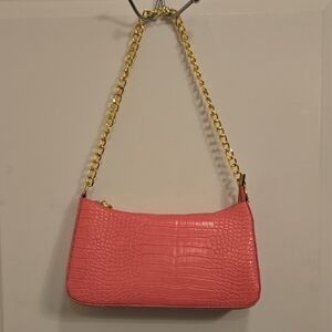 Dolls Kill Pink Croc Shoulder Bag with Gold Chain
